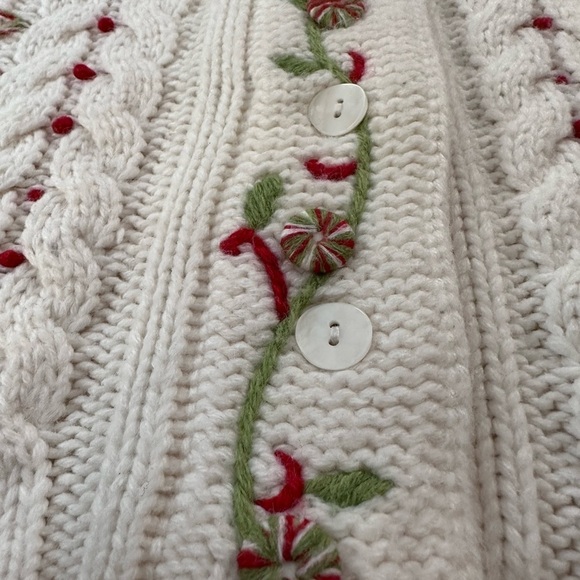 Christopher & Banks Button Down Hand Embroidered Christmas Sweater Cream/Red Med - Picture 6 of 11